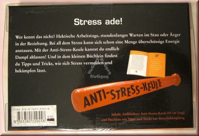 Anti Stress Keule, Box mit Buch und aufblasbarer Anti-Stress-Keule