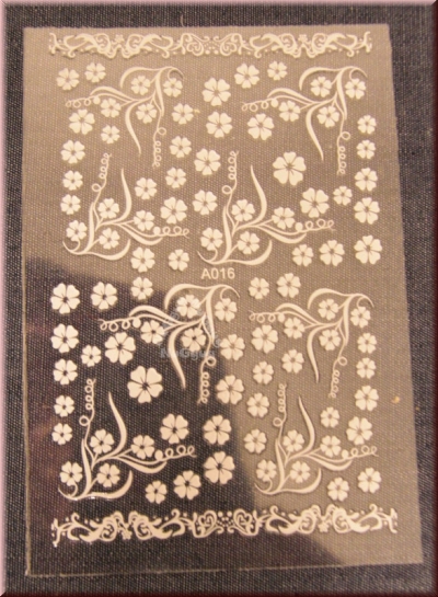 Aufkleber Blumen, weiß, Set mit 44 Blatt 9 x6 cm, Blumenranken, Nail Art Sticker