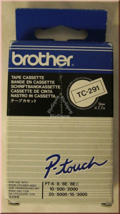 Schriftbandkassette brother TC-291, 9mm x 7,7m, weiß