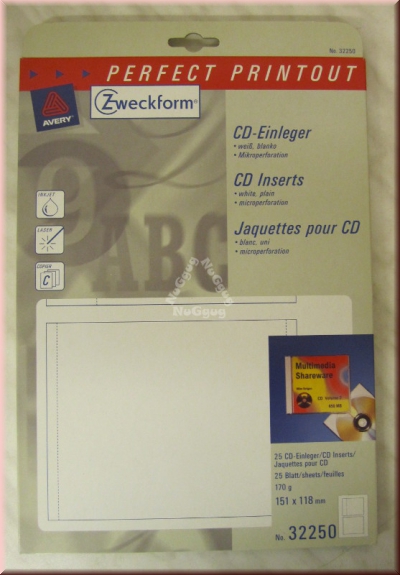 Avery Zweckform 32250 CD/DVD-Einleger weiß, 25 Blatt, 170 Gramm
