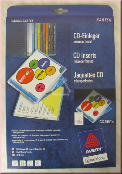 Avery Zweckform C32250 CD/DVD-Einleger weiß, Color-Laser, 25 Blatt, 185 Gramm