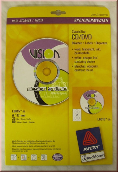 Avery Zweckform L6015 CD/DVD-Etiketten weiß, 25 Blatt, 50 Etiketten