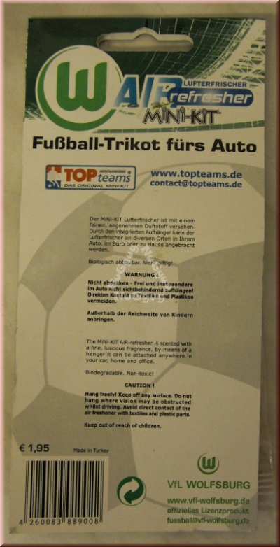 Duftanhänger Fußball-Trikot "VFL Wolfsburg"