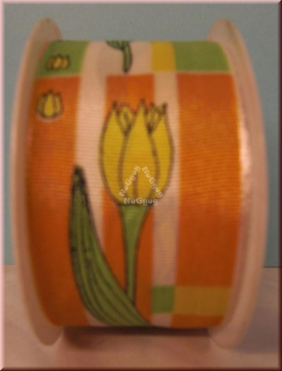Geschenkband "gelbe Tulpen", 40mm x 2 m, Ribbon, Dekoband, Schleifenband