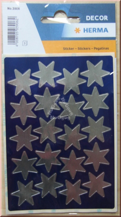 Weihnachtaufkleber Sterne 21 mm, silber, Herma 3906, 3 Bogen