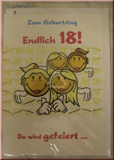 Geburtstagskarte "Zum Geburtstag Endlich 18! Das wird gefeiert..." mit Umschlag