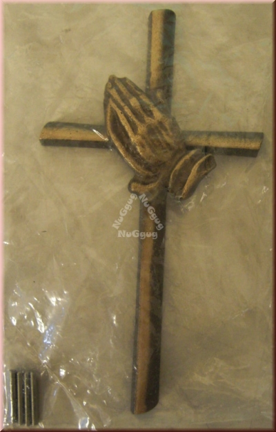 Kreuz "betende Hände" aus Bronze, Grabschmuck