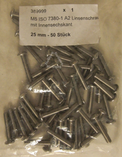 Linsenschrauben mit Innensechskant, 25 mm, 50 Stück, A2 Edelstahl, Maschinenschrauben