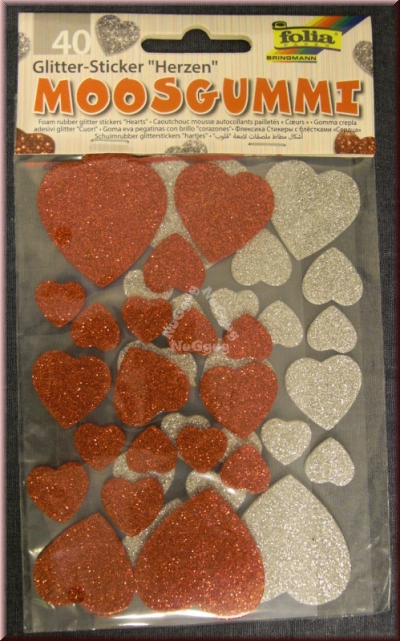Moosgummi Glitter Sticker "Herzen", 39 Stück