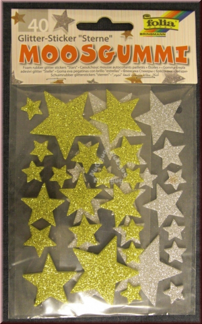 Moosgummi Glitter Sticker "Sterne", 40 Stück