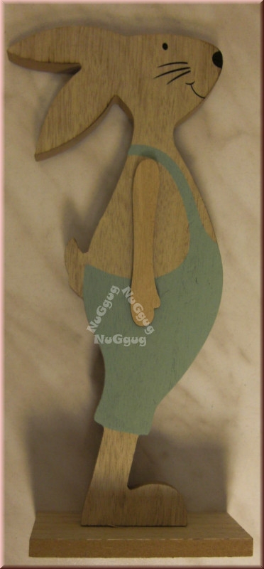 Deko Figur Osterhase mit türkisfarbener Hose, MDF-Holz, 260 x 100 x 45 mm