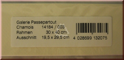 Fertig Passepartout 30x40 cm Chamois, Ausschnitt 19,5 x 29,5 cm