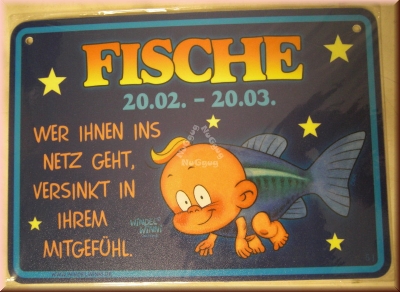 Windel Winni Schild "Fische 20.02. - 20.03....", 10,5 x 15,0 cm