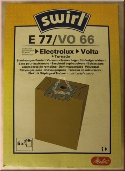 Staubsaugerbeutel Swirl E 77/VO 66 für Electrolux/Volta, 5 Stück