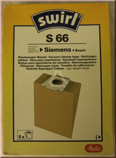 Staubsaugerbeutel Swirl S 66 für Siemens/Bosch, 5 Stück