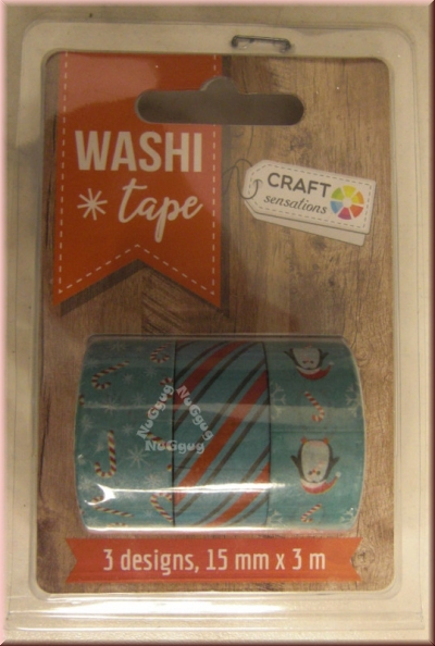 Washi Tape 3er Set, japanisches Design-​Klebeband, 3 Rollen je 15mm x 3 Meter, Reispapier