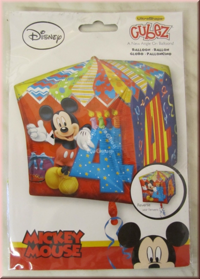 Folienballon 4. Geburtstag, Cubez 38 x 38 cm, Mickey Mouse