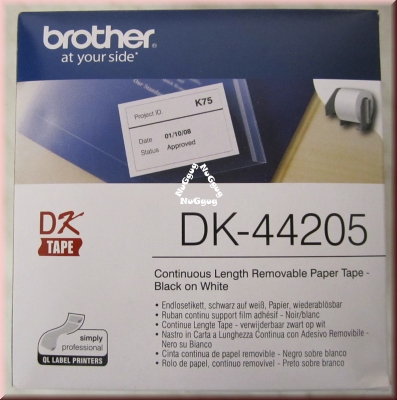 Brother DK-44205 Endlosetikett, schwarz auf weiß, Papier, wiederablösbar