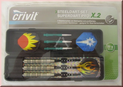 Crivit Steeldart Set Superdart Pro X.2, 19-teiliges Dart Set, 22 g, 164 mm