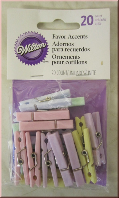 Mini-Klammern, Deko-Wäscheklammern von Wilton, pastelfarben, 20 Stück