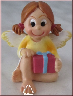 Engel Figur sitzend. gelb. mit Geschenk