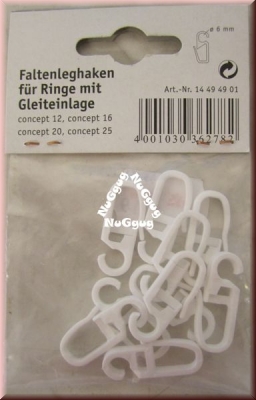 Faltenleghaken für Ringe mit Gleiteinlage. weiß. 10 Stück