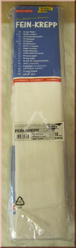 Bastelkrepp weiß, 2,5m x 50cm, 10 Lagen, Fein-Krepp, Krepp-Papier von folia