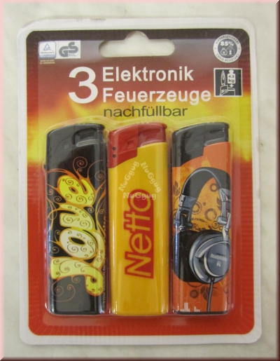 Feuerzeug Netto, 3er Set Elektronik Feuerzeuge nachfüllbar