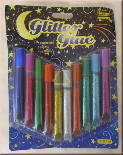 Idena Glitter Glue, 10 Farben Metallic Glitter mit je 10,5ml