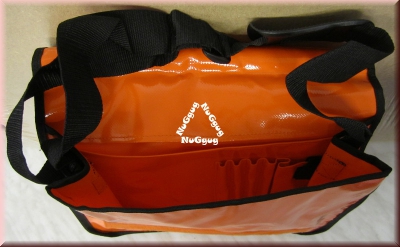 Messenger Bag aus LKW-Plane, orange "5 Sterne für Pflegedienste", Tasche