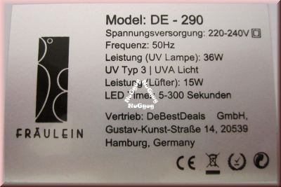 Nail Art UV Lichthärtegerät & Lufttrocker DE-290. pink. von Fräulein