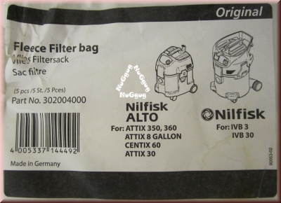 Nilfisk Alto Vlies Filtersack, Staubsaugerbeutel, Artikelnummer 302004000