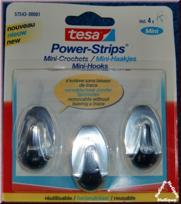 tesa Power-Strips, Mini-Haken chrom, 3 Stück