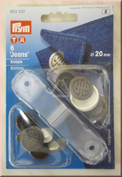 Jeans Knöpfe mit Werkzeug von Prym, 20 mm, 6 Stück, Artikelnummer 622237