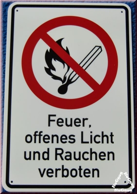 Verbotsschild Feuer, offenes Licht und Rauchen verboten, 20 x 30 cm