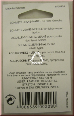 Nähmaschinennadeln 90/14 -110/18, Jeans/Denim 130/705 H-J von Schmetz