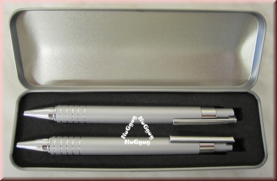 Schreibset silber, Kugelschreiber + Minenbleistift in Metall-Box