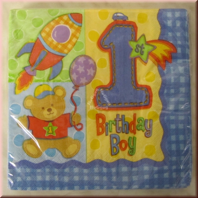 Servietten "1st Birthday Boy" mit Geburtstagsmotiv, 16 Stück