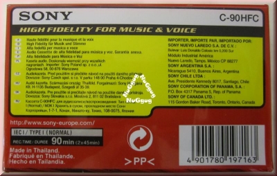 Musikkassette Sony HF 90 IEC I. Leerkassette