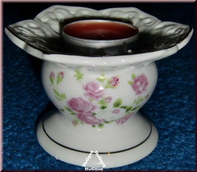 Teelicht Keramik weiß mit Blumendesign
