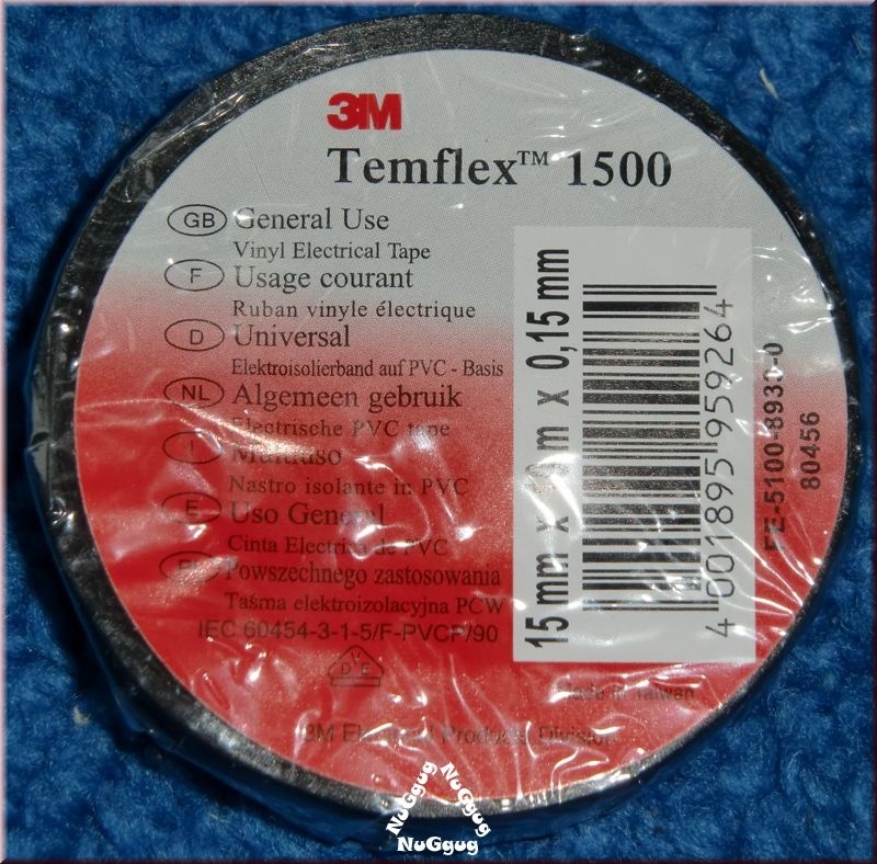 3M Temflex 1500 Universal, 10 Meter x 15 mm x 0,15 mm, schwarz