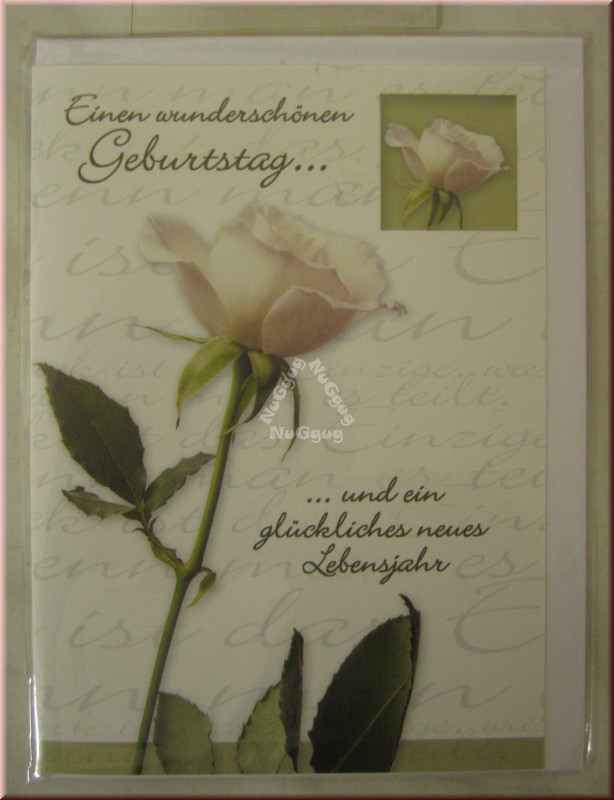 Geburtstagskarte "Einen wunderschönen Geburtstag...", mit Umschlag, Motiv weisse Rose