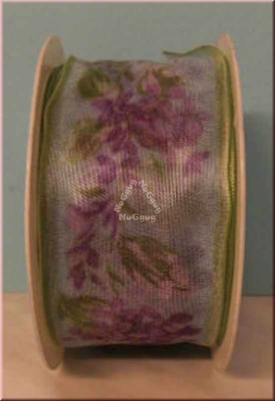 Geschenkband "lila Blumen", 40mm x 2 m, Ribbon, Dekoband, Schleifenband