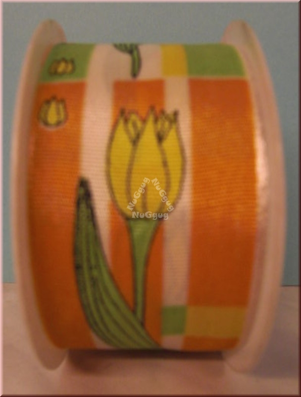 Geschenkband "gelbe Tulpen", 40mm x 2 m, Ribbon, Dekoband, Schleifenband