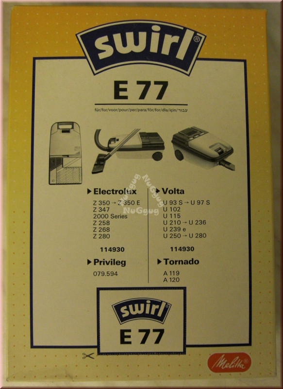 Staubsaugerbeutel Swirl E 77 für Electrolux/Privileg/Tornado/Volta, 5 Stück