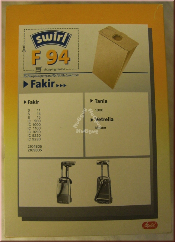 Staubsaugerbeutel Swirl F 94 für Fakir/Tania/Vetrella, 6 Stück