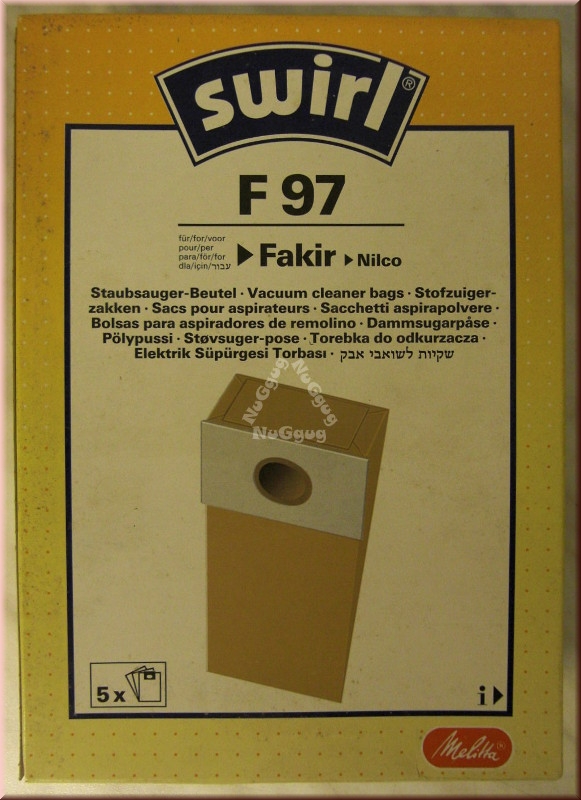 Staubsaugerbeutel Swirl F 97 für Fakir/Nilco, 5 Stück