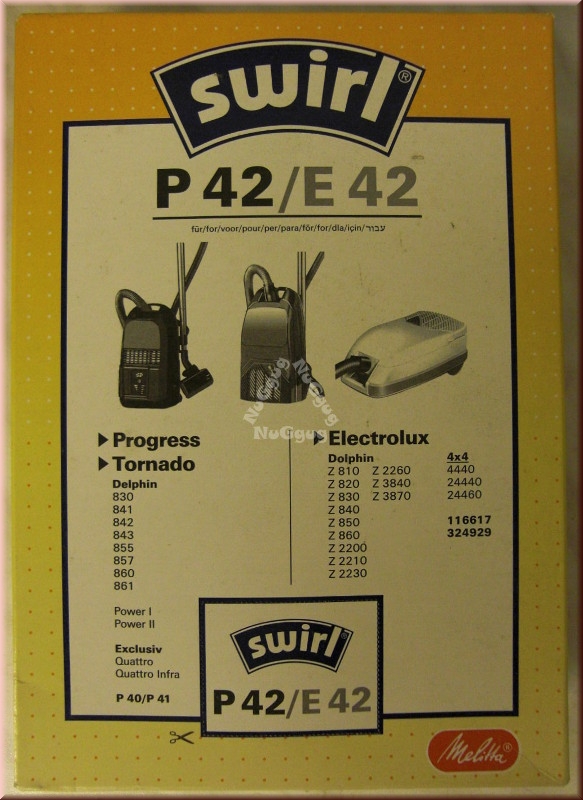 Staubsaugerbeutel Swirl P 42/E 42 für Progress/Electrolux/Tornado, 4 Stück