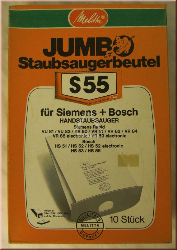 Staubsaugerbeutel Jumbo Melitta S 55 für Siemens/Bosch, 3 x 10 Stück