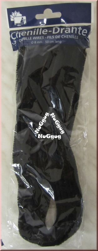 Chenille-Drähte, Biegeplüsch, Pfeifenputzer, schwarz, 8 mm, 50 cm, 10 Stück